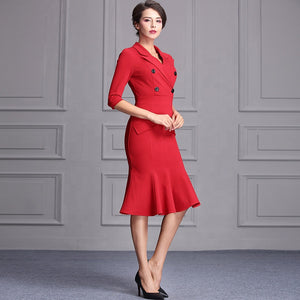 Red Elegant Frock Ruffle Trim Dress - FashionByTeresa