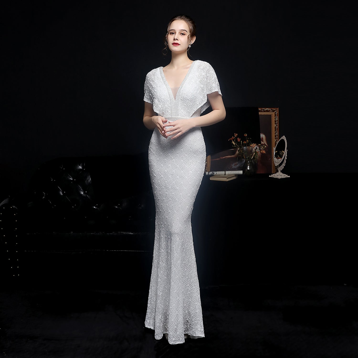 Beaded Collar Trumpet Formal Evening Dress - FashionByTeresa