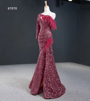 Red One Shoulder Sexy Sequin Formal Evening Dress - FashionByTeresa