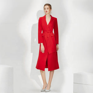 Red V-neck Professional Shirt Dress - FashionByTeresa