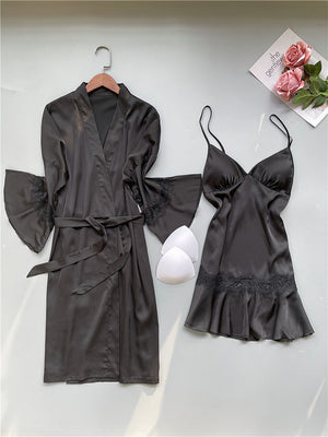 Two-Piece Set Satin Nightgown - FashionByTeresa
