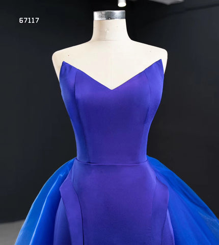 Blue Trumpet Sexy Mermaid Elegant Detachable Train Evening Gown - FashionByTeresa