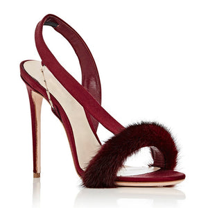Luxury Faux Fur Sexy High Heels Open Toes Stiletto Sandals - FashionByTeresa