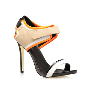 Beige Color Block High Heel Sandals - FashionByTeresa