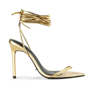 Metallic Pointed Toe Lace-up Sandals - FashionByTeresa