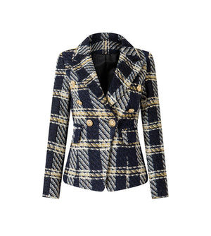 Checkered Double Breasted Tweed Blazer - FashionByTeresa