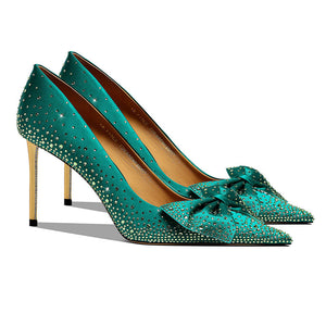 Royal satin rhinestone high heel pumps - FashionByTeresa