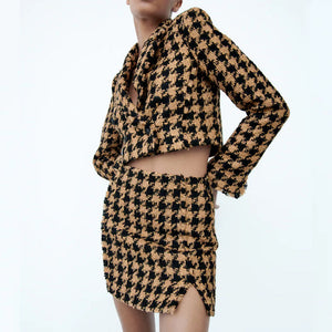 Brown Elegant Blazer Skirt Suit Set - FashionByTeresa