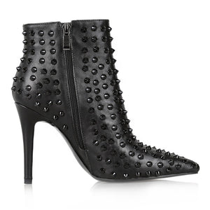 Black Elegant Rivet Ankle Pointed Toe Booties - FashionByTeresa