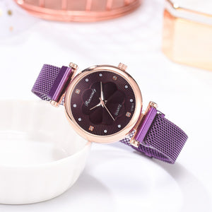 Luxury Magnet Buckle Flower Rhinestone Quartz Wrist Watch Bracelet Set - FashionByTeresa