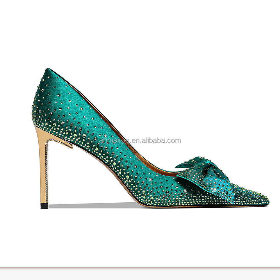Royal satin rhinestone high heel pumps - FashionByTeresa