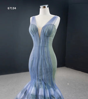 Blue Elegant Mermaid Evening Ball Gown - FashionByTeresa
