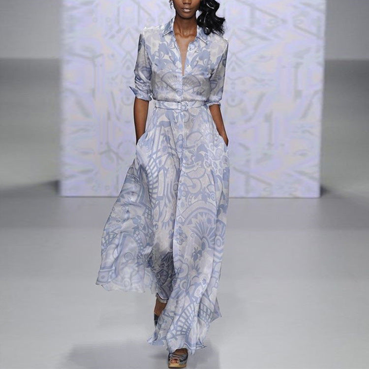 Button-down Casual Floral Printed Long Sleeve Maxi Dress - FashionByTeresa