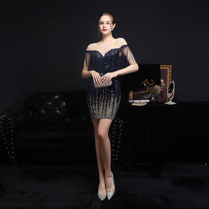 Back Drape Short Sleeve Black Homecoming Mini Dress - FashionByTeresa