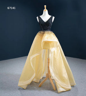 Beaded Asymmetrical Short Front Long Back Evening Ball Gown - FashionByTeresa