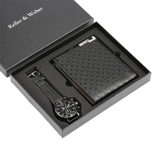 Luxury Men's Set 2pcs Leather Wallet Quartz Watch Set - FashionByTeresa