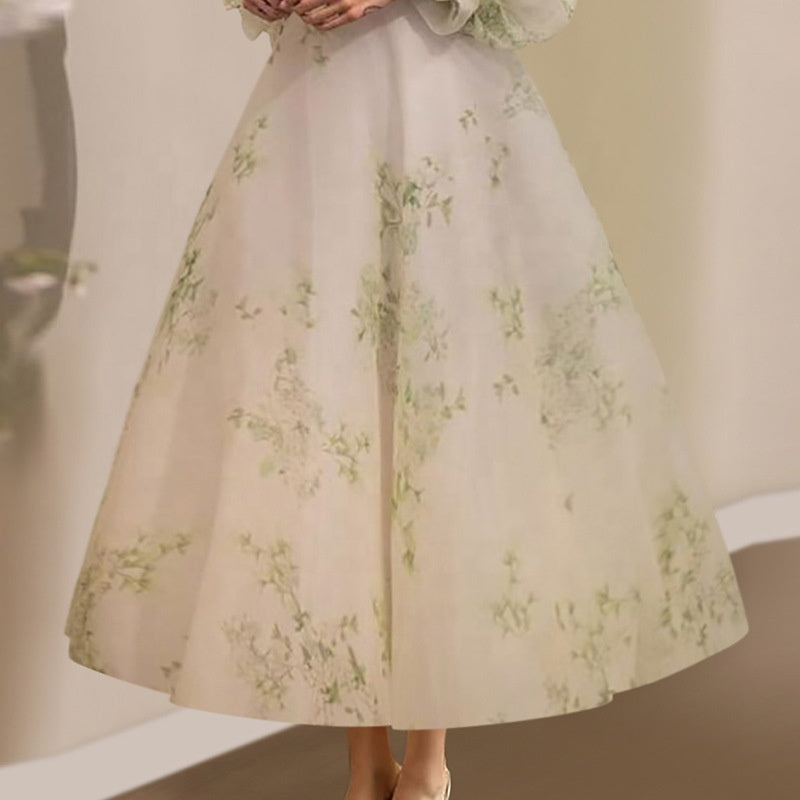Green Floral Ruffle Organza Off Shoulder Maxi Dress | FashionByTeresa Green / XSmall Green Floral Ruffle Organza Off Shoulder Maxi Dress | FashionByTeresa Green / XSmall