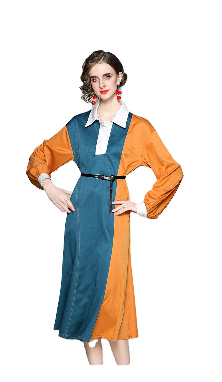 Elegant Color Block Sailor Collar Midi Dress - FashionByTeresa