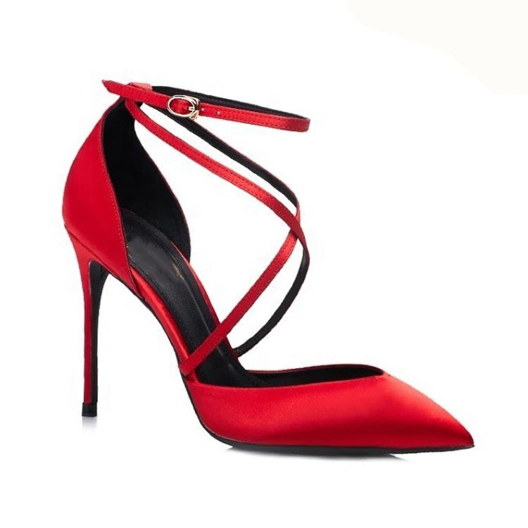 Red sexy satin fabric pointed toe high heel pumps - FashionByTeresa