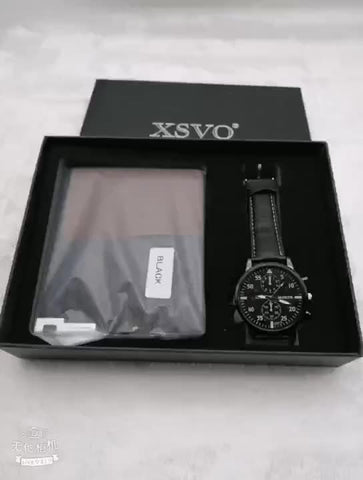 Luxury Men's Set 2pcs Leather Wallet Quartz Watch Set - FashionByTeresa