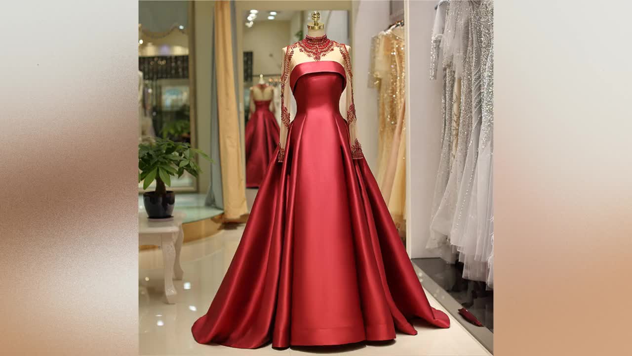 wine red satin prom dress Satin V-neck Red A-Line Spaghetti Straps Sweep Train Prom Dress With Slit,MP591