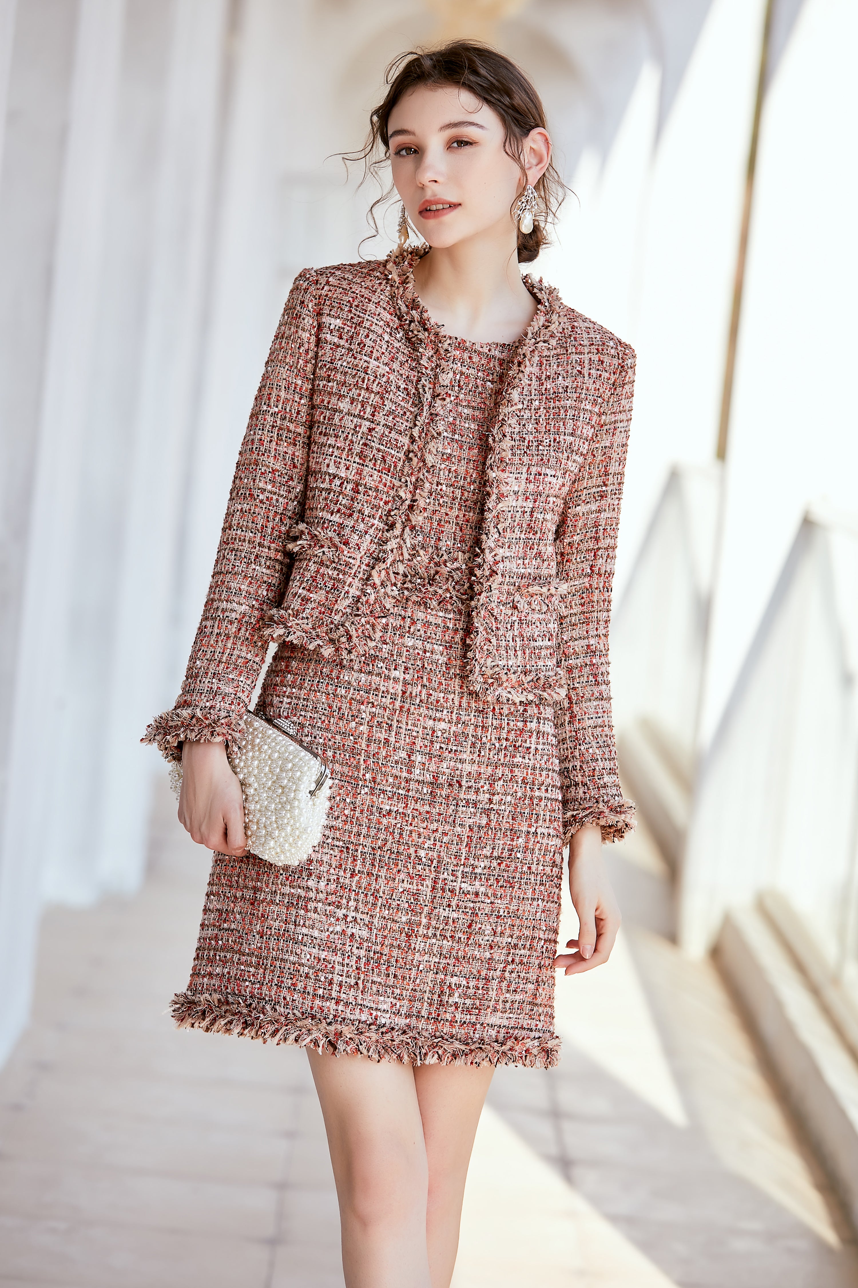 Pink Two Piece Tweed Dress with Jacket – FashionByTeresa