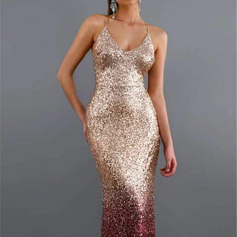 Luxurious Sequin Long Evening Gown - FashionByTeresa