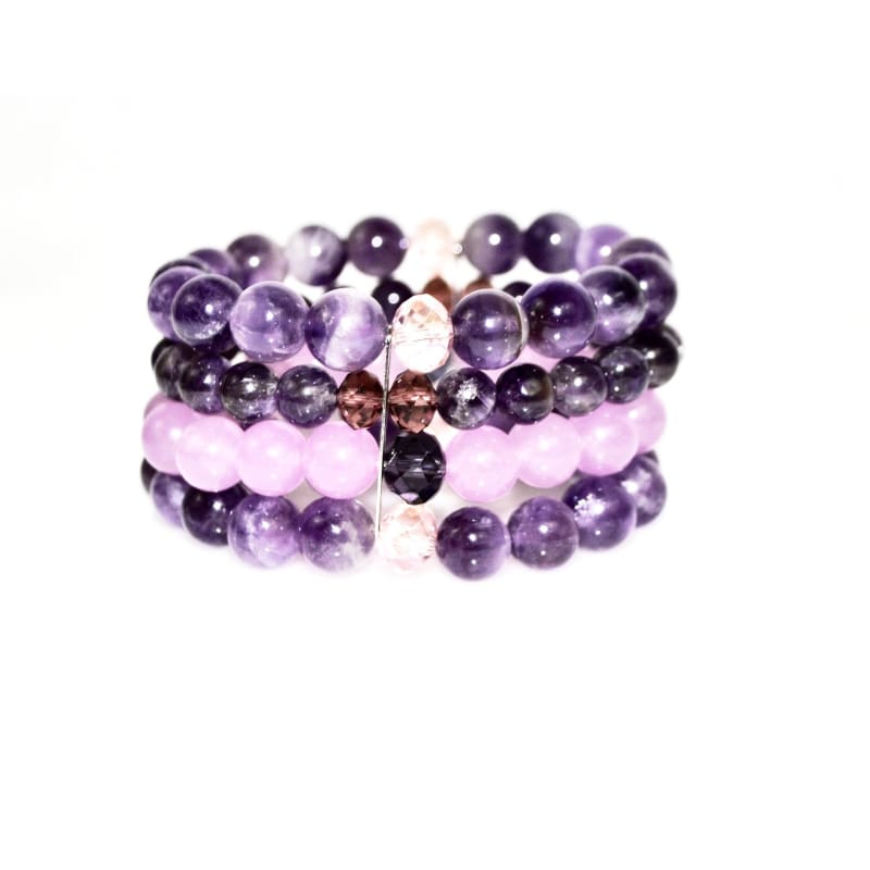 FBT - Amethyst And Purple Carnelian Beaded Multi Strands Stretch Women's Bracelets - FashionByTeresa