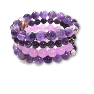 FBT - Amethyst And Purple Carnelian Beaded Multi Strands Stretch Women's Bracelets - FashionByTeresa