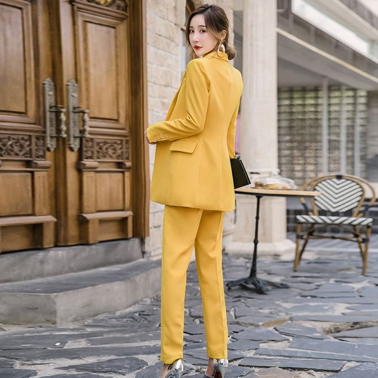 Yellow V-Neck Single Breasted Pant Suit – FashionByTeresa