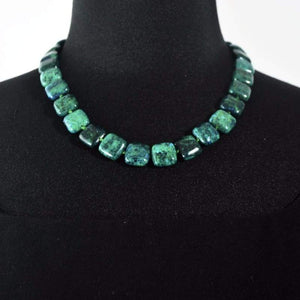 FBT - Azurite Chrysocolla Green Square Necklace - FashionByTeresa