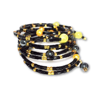 FBT - Black and Gold With Hematite Wrap Around Women's Bracelets - FashionByTeresa