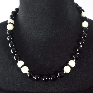 FBT - Black and White Glass Pearls Beaded Necklace - FashionByTeresa