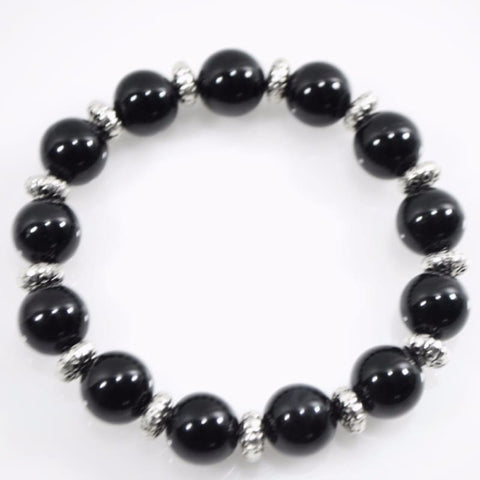 FBT - Black Oynx Genuine Agate Stone Stretch Bracelets - FashionByTeresa
