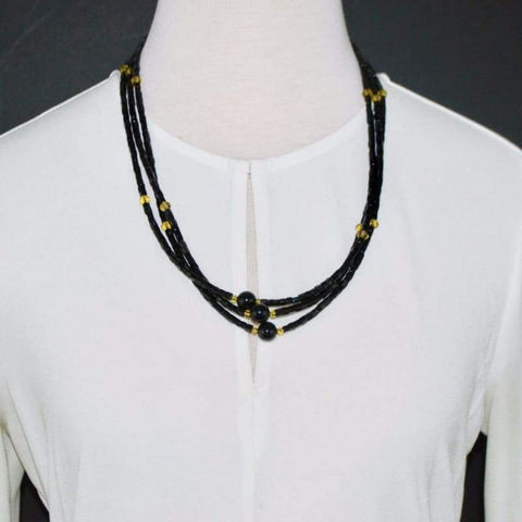 FBT - Black Three Strands With Gold Ascent Elegant Necklace - FashionByTeresa