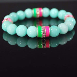 FBT - Amazonite Gemstone With Pink And Green Beaded Bracelets - FashionByTeresa
