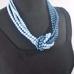 Blue ColorBlock Interlocking Glass Pearls Necklace - FashionByTeresa