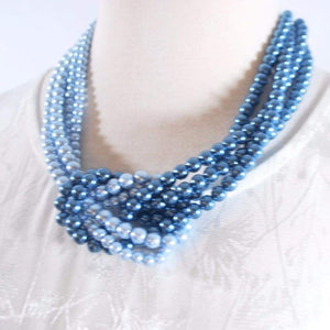 Blue ColorBlock Interlocking Glass Pearls Necklace - FashionByTeresa