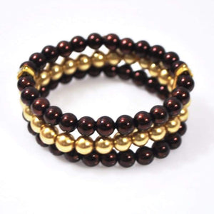 Brown And Gold Multi Strand Glass Pearl Bracelets - FashionByTeresa