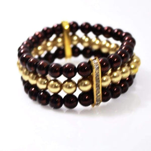 Brown And Gold Multi Strand Glass Pearl Bracelets - FashionByTeresa