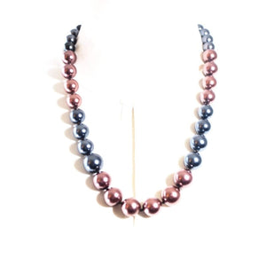 FBT - Brown and Gray Color Block Glass Pearl Necklace - FashionByTeresa