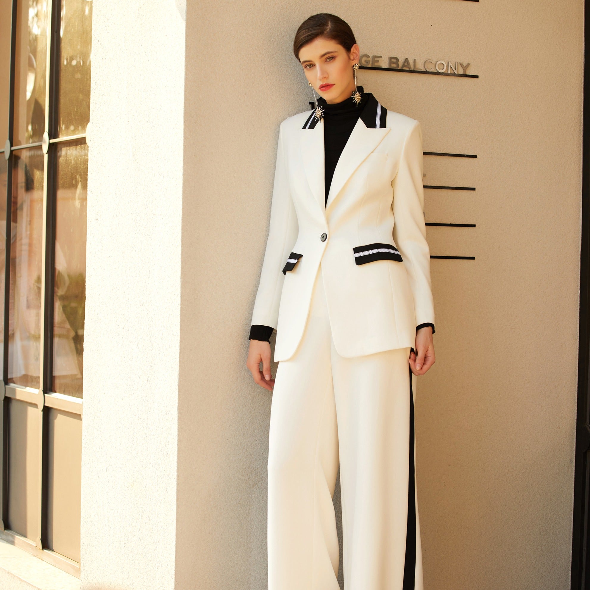 White Bell Bottom Two-piece Business Pants Suit - FashionByTeresa