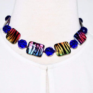 FBT - Chunky Blue Animal Print Shell Necklace - FashionByTeresa