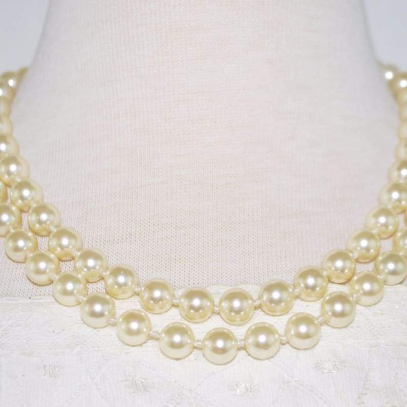 FBT - Double Strands Elegant Cream Pearl Necklace - FashionByTeresa