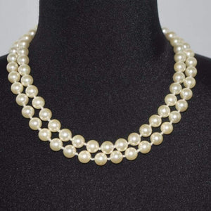 FBT - Double Strands Elegant Cream Pearl Necklace - FashionByTeresa