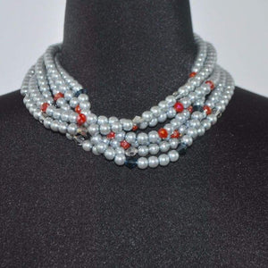 FBT - Elegant Gray Multi Strand Glass Pearls Necklace - FashionByTeresa
