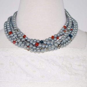 FBT - Elegant Gray Multi Strand Glass Pearls Necklace - FashionByTeresa