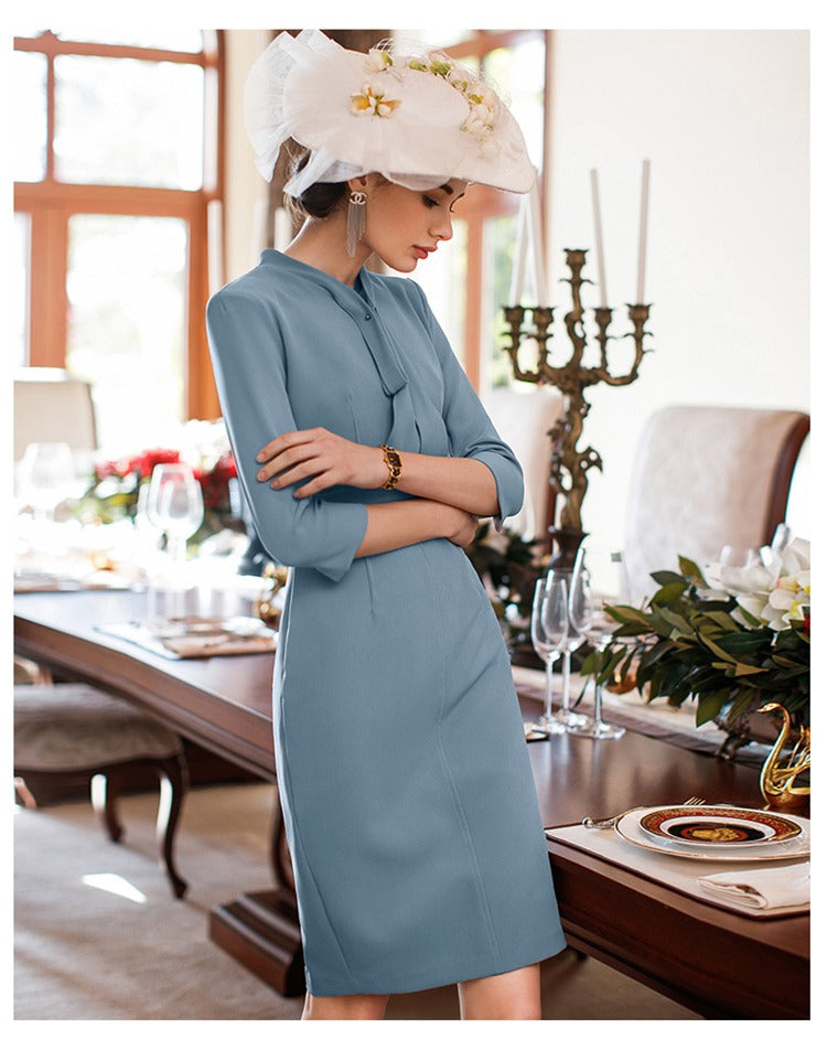 Blue Elegant Ruffle Professional Work Dress – FashionByTeresa