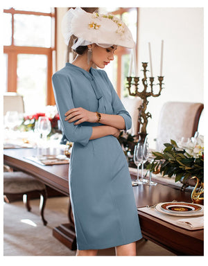 Blue Elegant Ruffle Professional Work Dress - FashionByTeresa