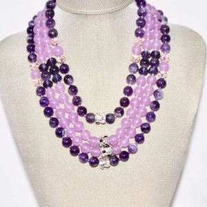 Four Strands Amethyst and Purple Carnelian Necklace - FashionByTeresa